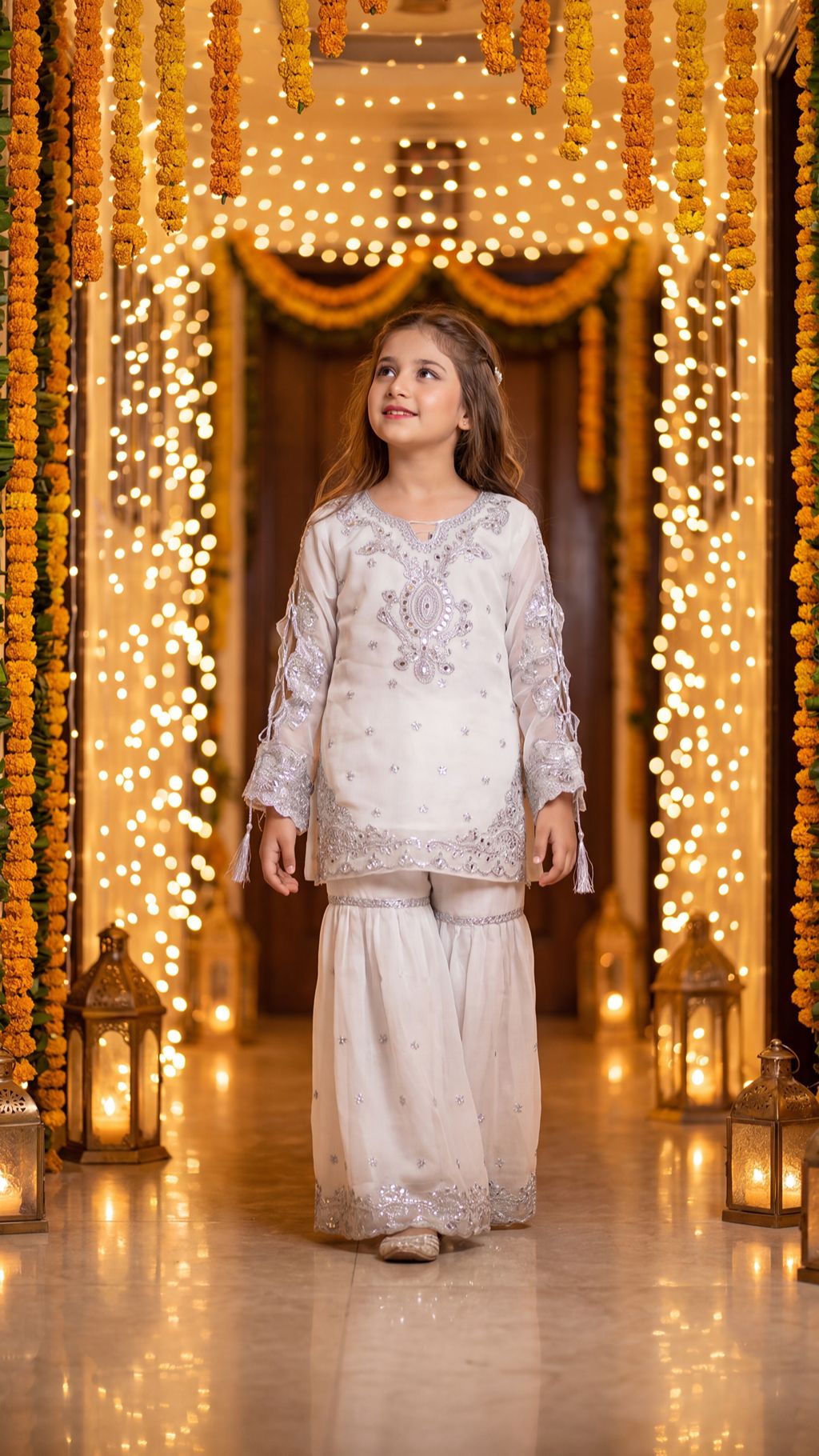 ZAHRA - White & Silver Embellished Gharara Set