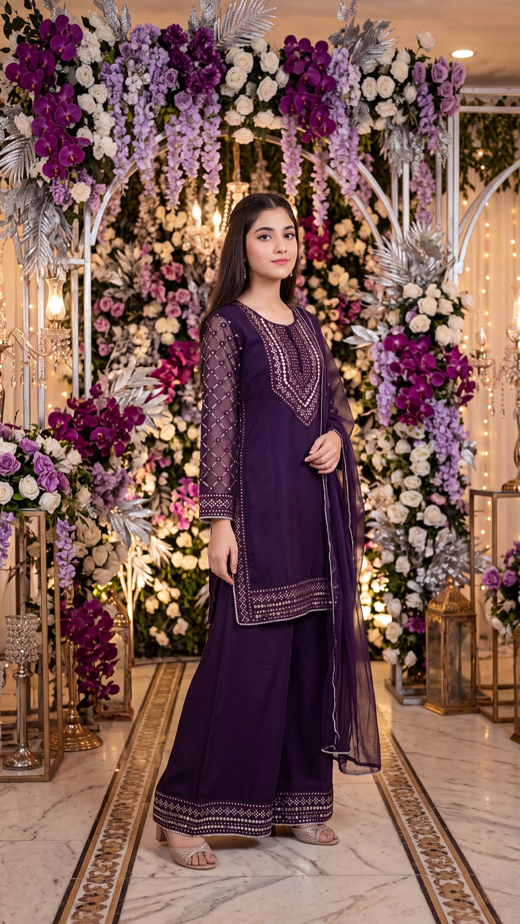 SAMEEN-Royal Plum Embellished Festive Suit