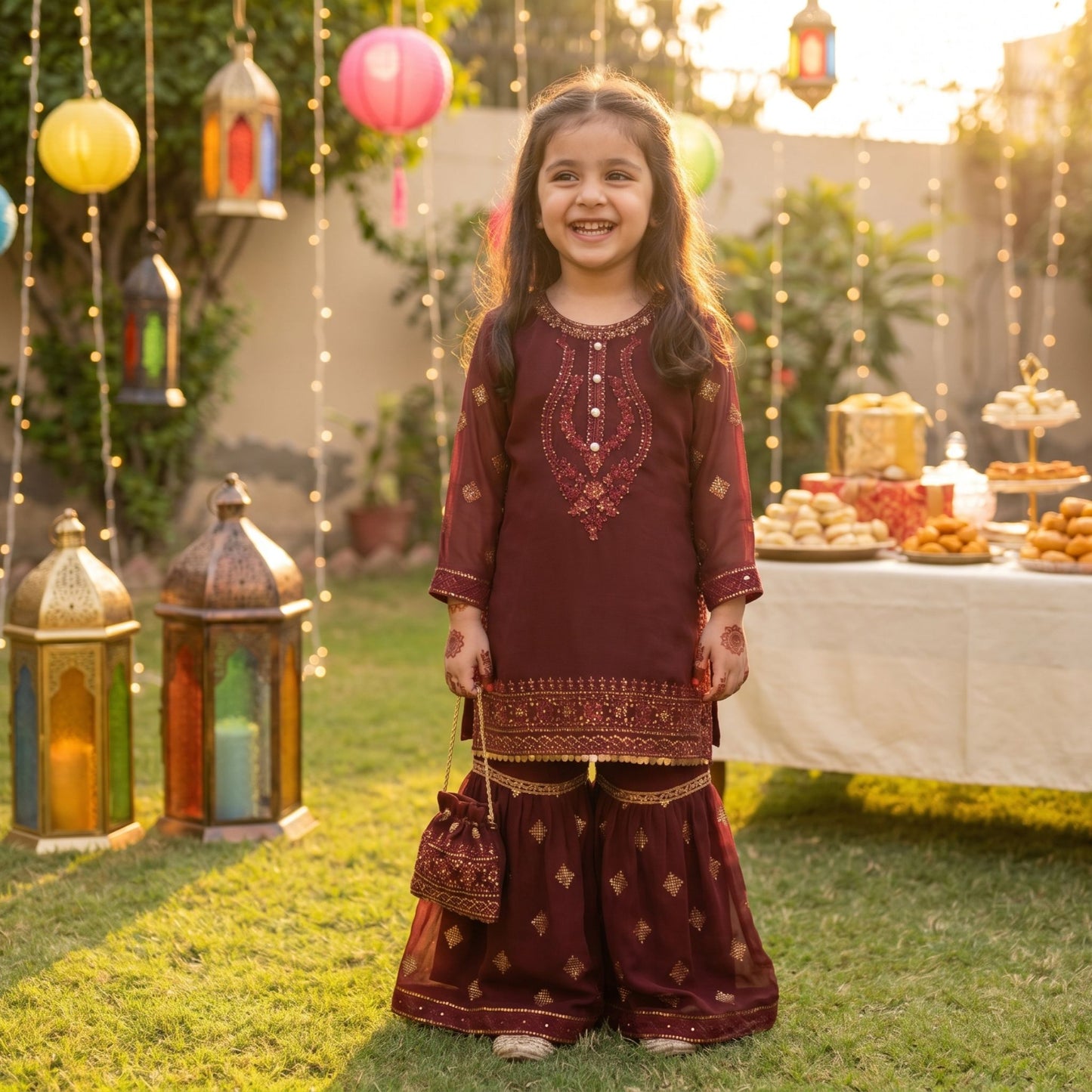 Elegant Deep Burgundy Georgette Gharara Suit for Girls