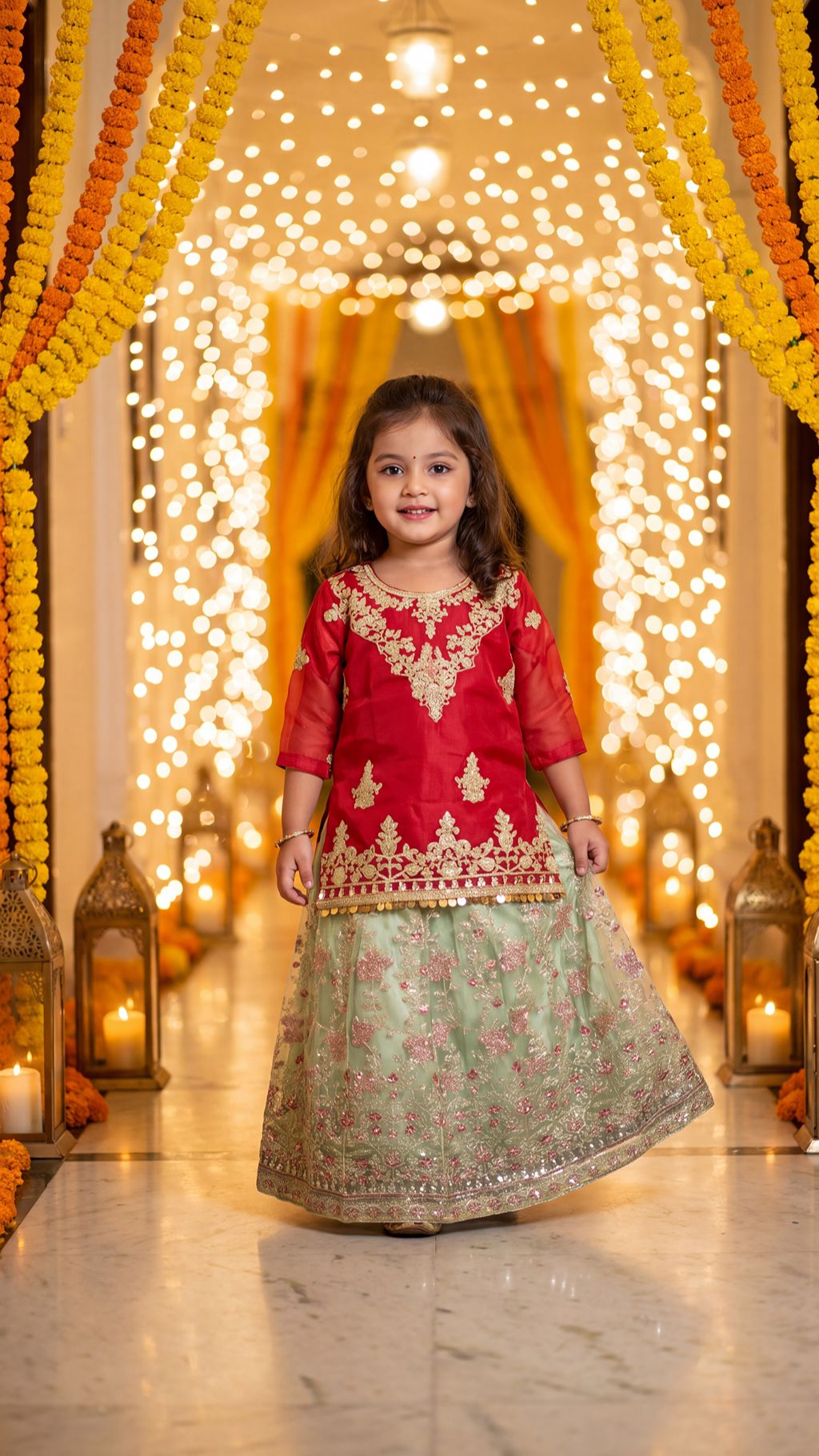 HAREEM-Crimson Sparkle Toddler Lehenga set