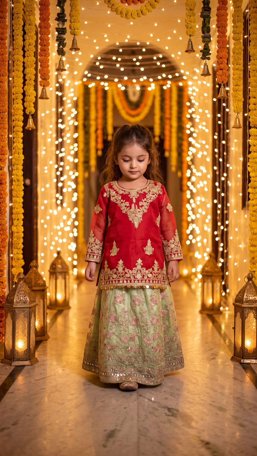 HAREEM-Crimson Sparkle Toddler Lehenga set