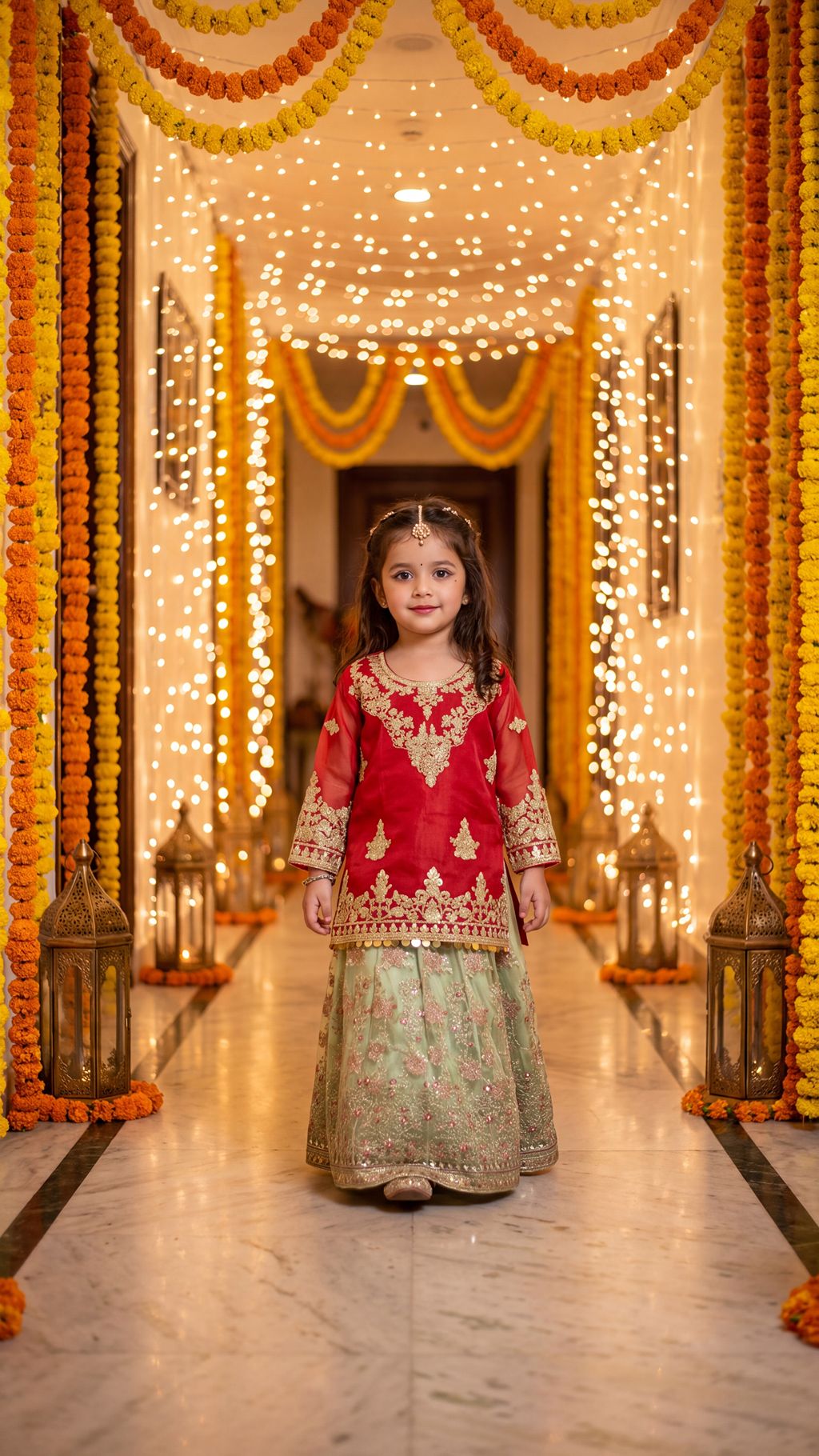 HAREEM-Crimson Sparkle Toddler Lehenga set