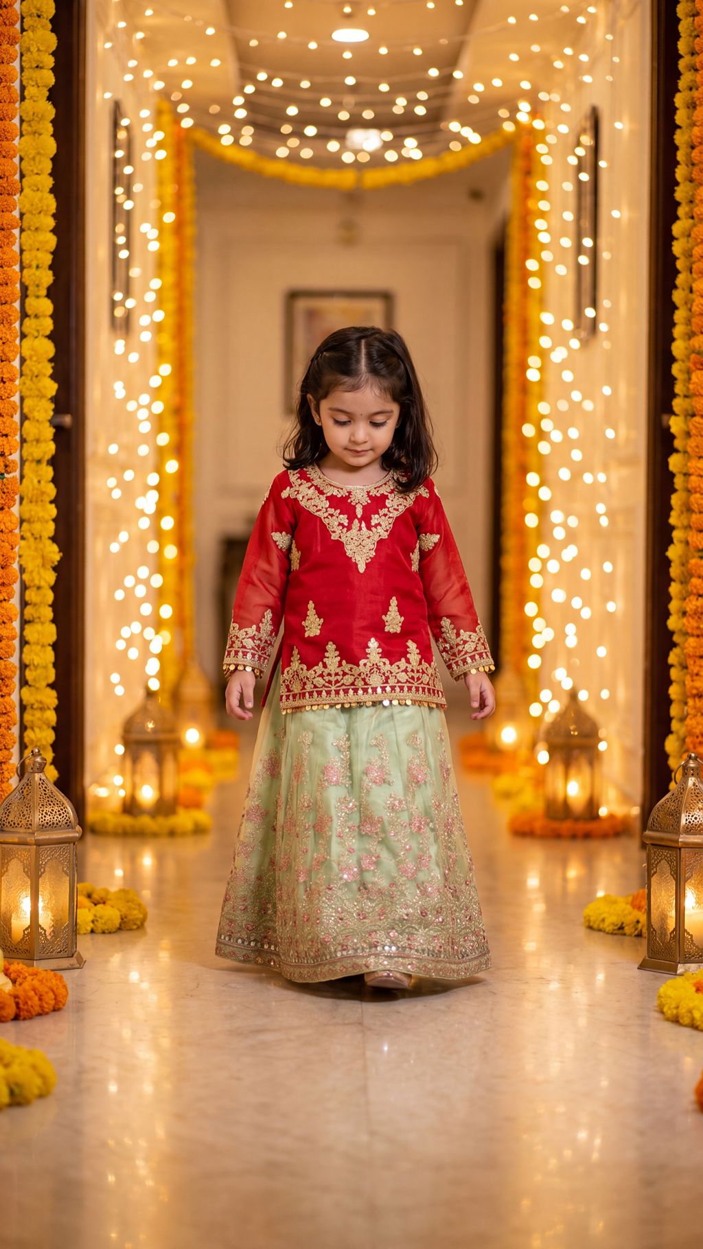 HAREEM-Crimson Sparkle Toddler Lehenga set