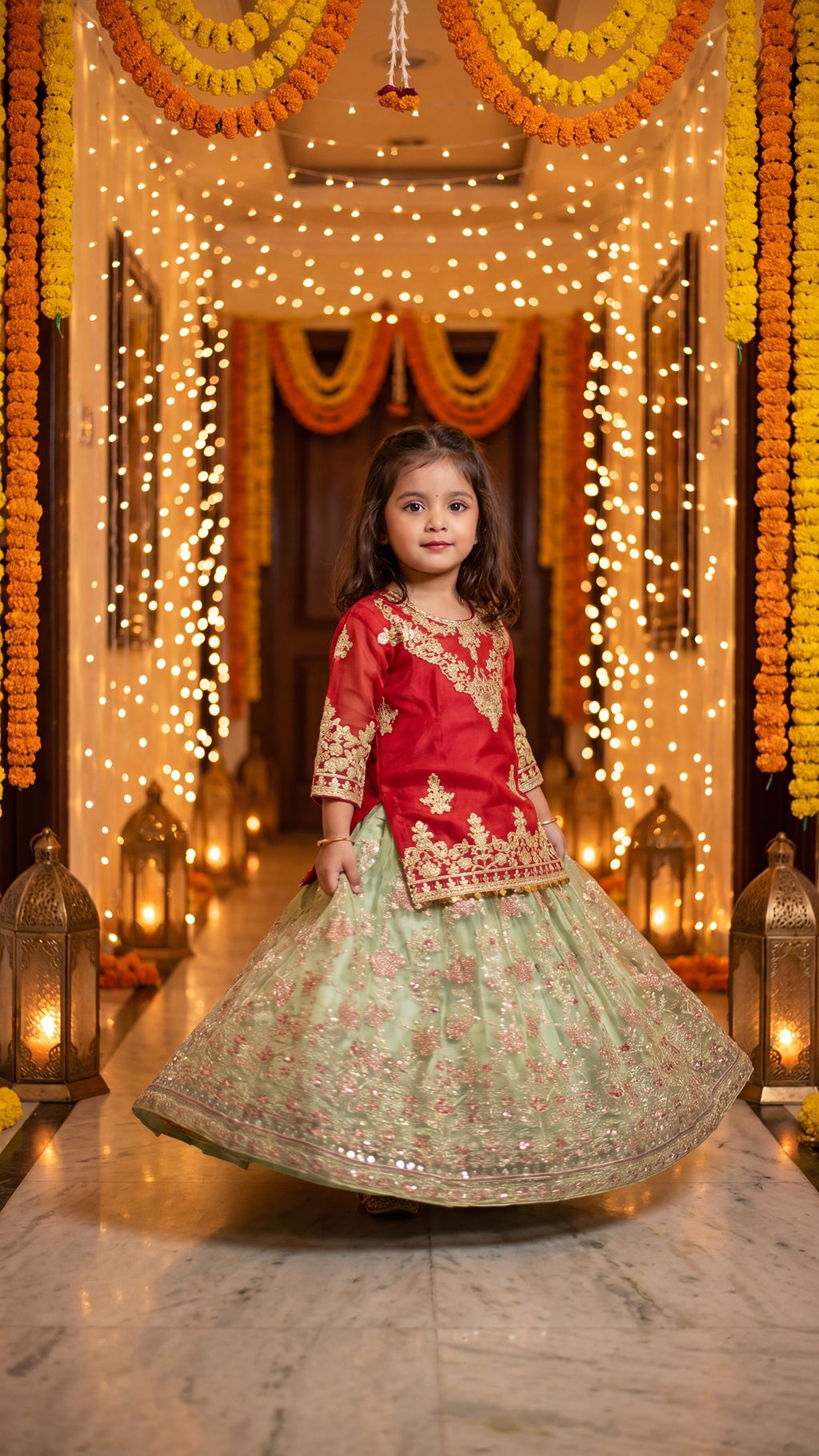 HAREEM-Crimson Sparkle Toddler Lehenga set