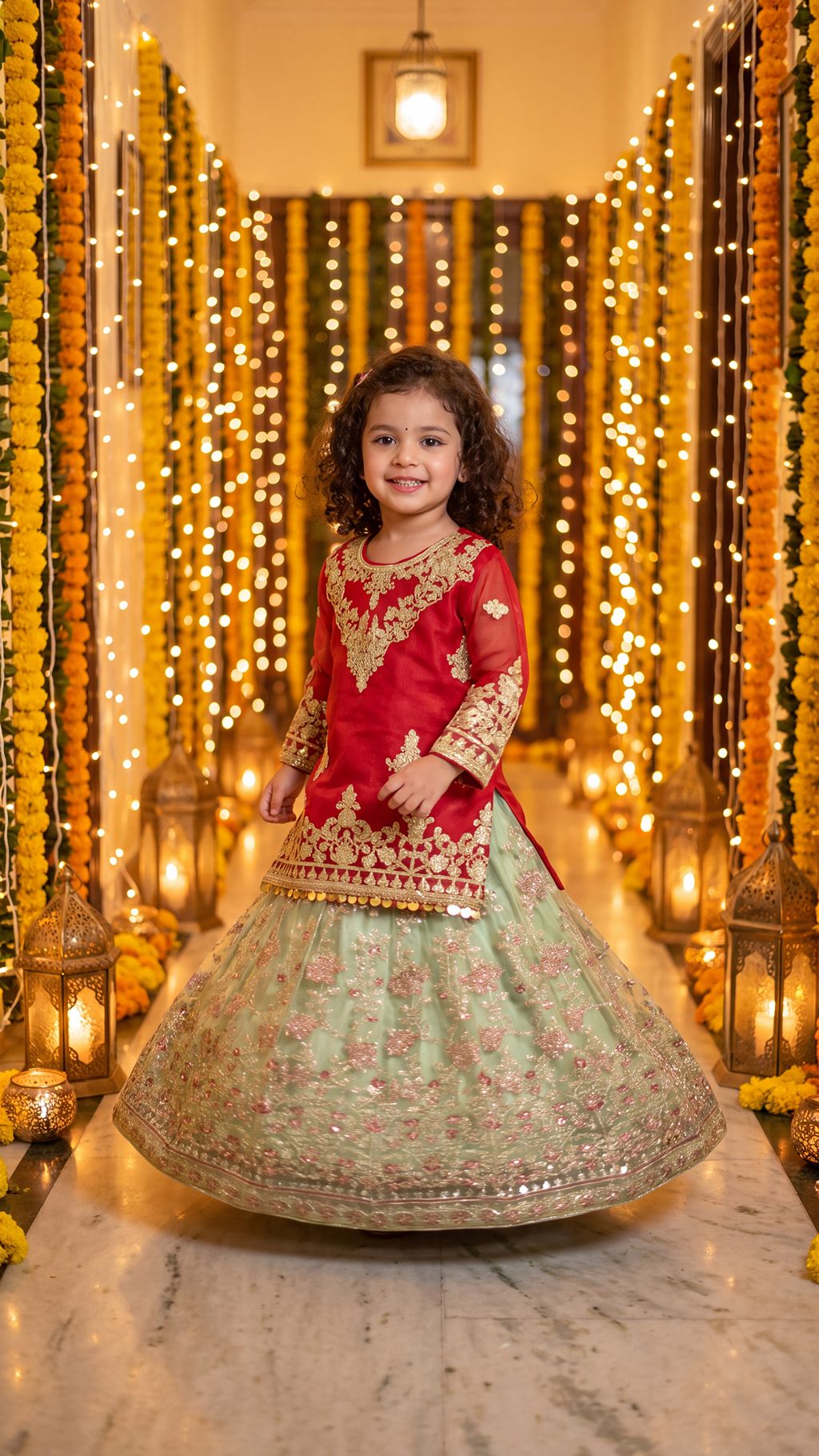 HAREEM-Crimson Sparkle Toddler Lehenga set