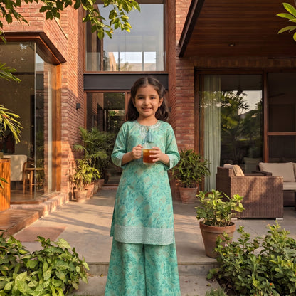 ARIA – 2 Piece Suit Premium Embroidered Mint Floral Lawn Set