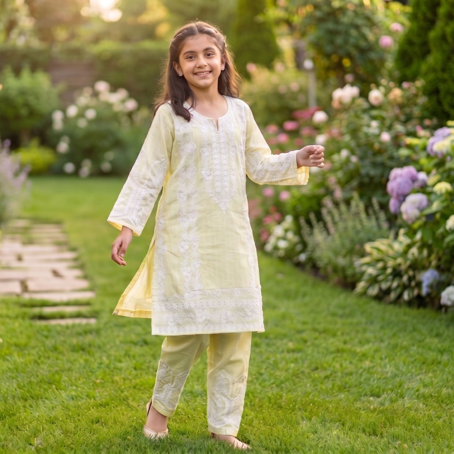 AYLA 2-Piece  Suit Lemon Blossom   White Thread Embroidered