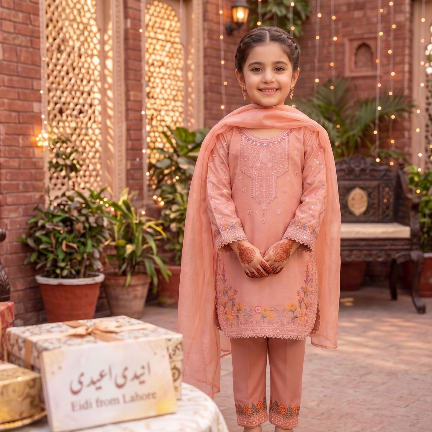 3-Piece  Suit - Peach Intricately Embroidered  Festive Collection