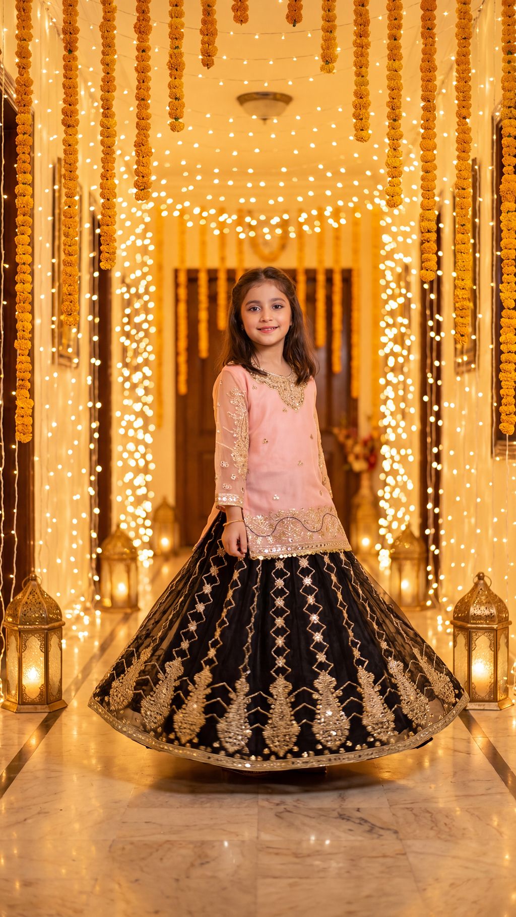 WISHA — Blush & Noir Royal Embroidered Lehenga Set