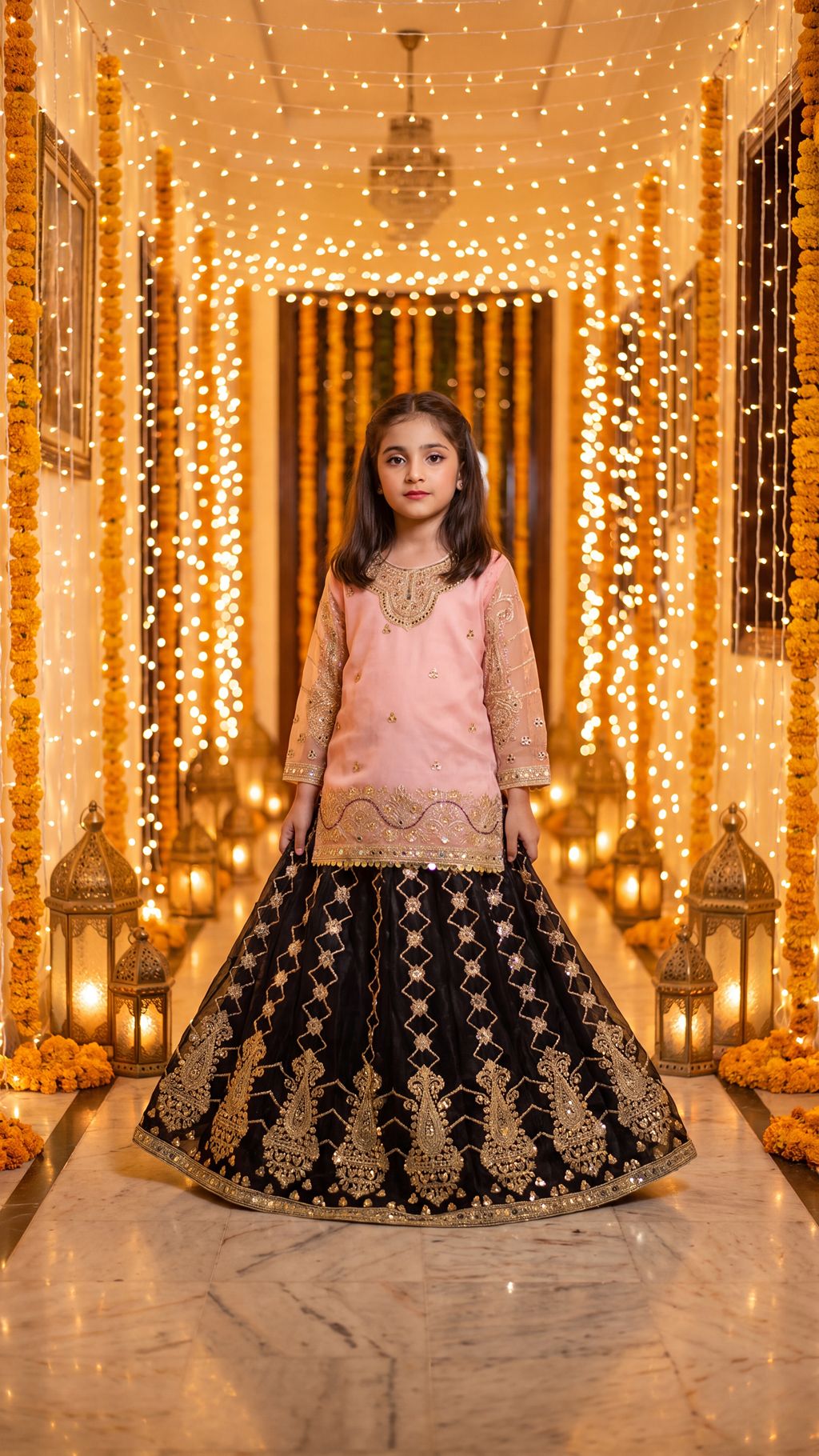 WISHA — Blush & Noir Royal Embroidered Lehenga Set