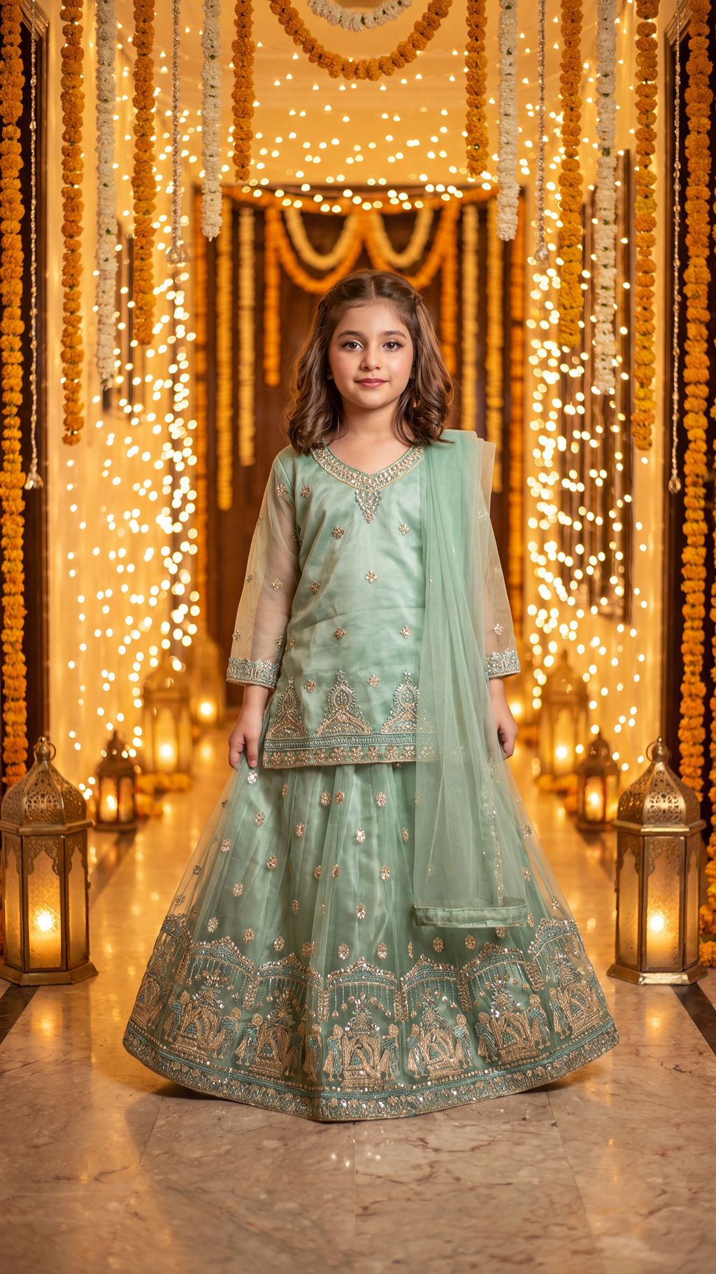 IRHA — Mint Mystique Embroidered Lehenga Kurti Set