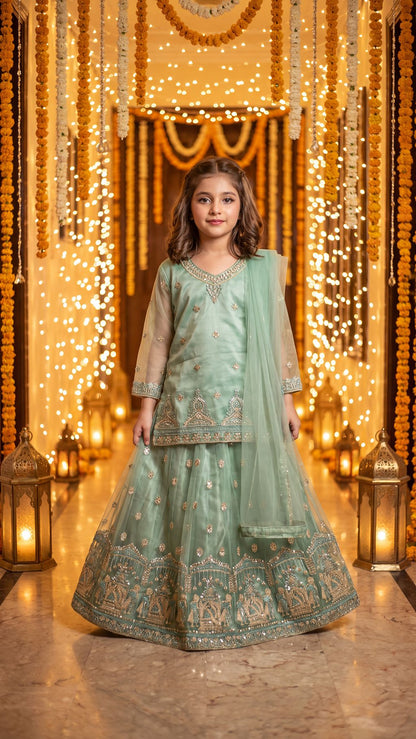 IRHA — Mint Mystique Embroidered Lehenga Kurti Set