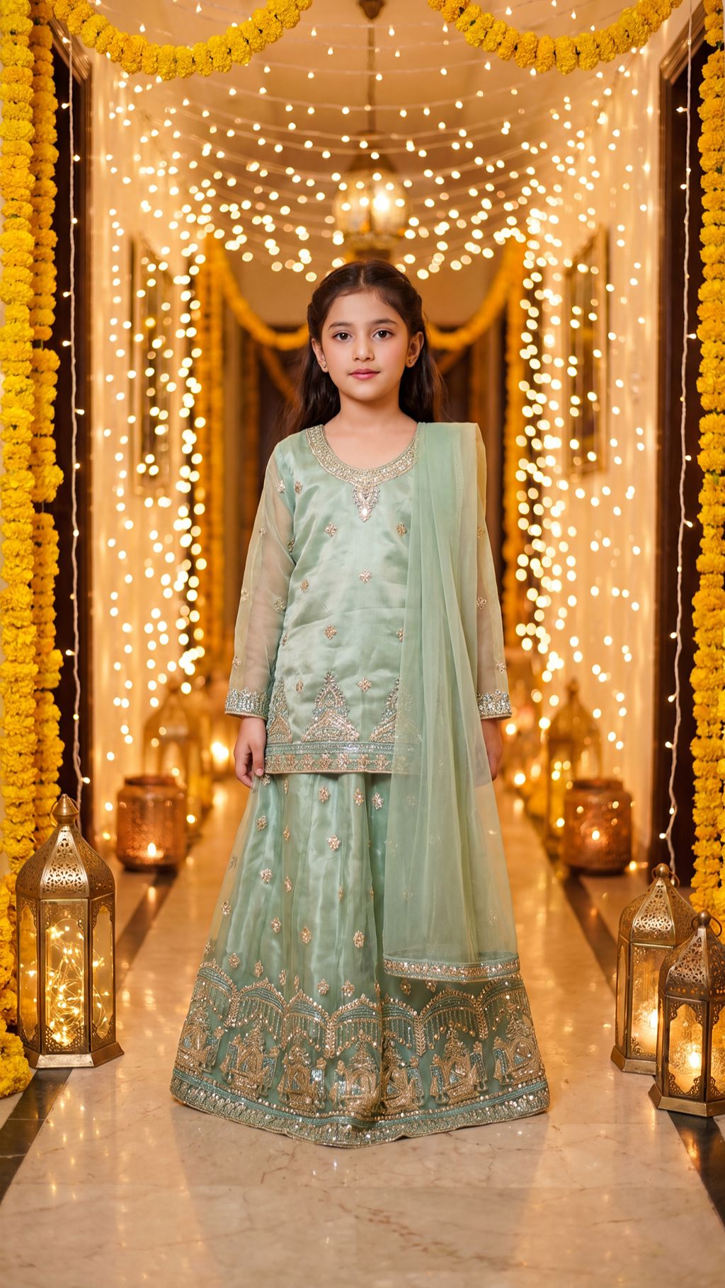 IRHA — Mint Mystique Embroidered Lehenga Kurti Set