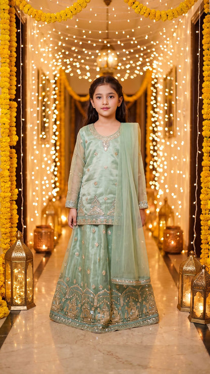 IRHA — Mint Mystique Embroidered Lehenga Kurti Set