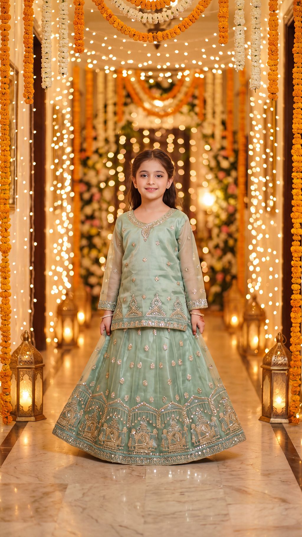 IRHA — Mint Mystique Embroidered Lehenga Kurti Set