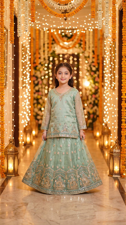 IRHA — Mint Mystique Embroidered Lehenga Kurti Set