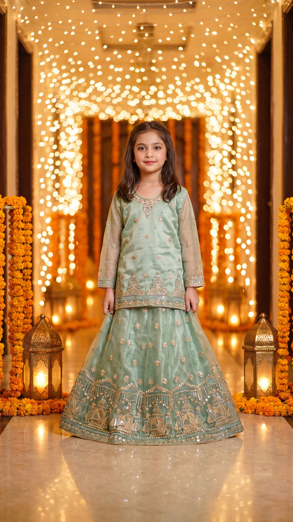 IRHA — Mint Mystique Embroidered Lehenga Kurti Set