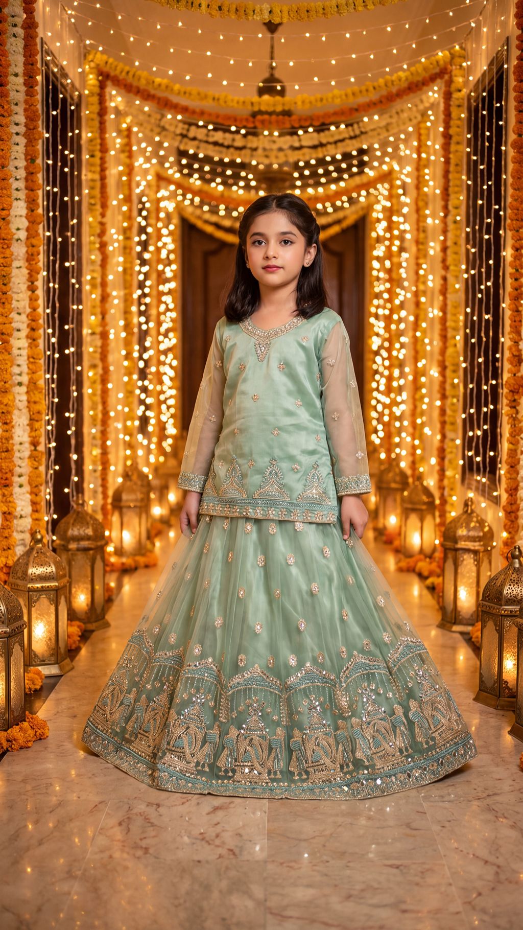 IRHA — Mint Mystique Embroidered Lehenga Kurti Set