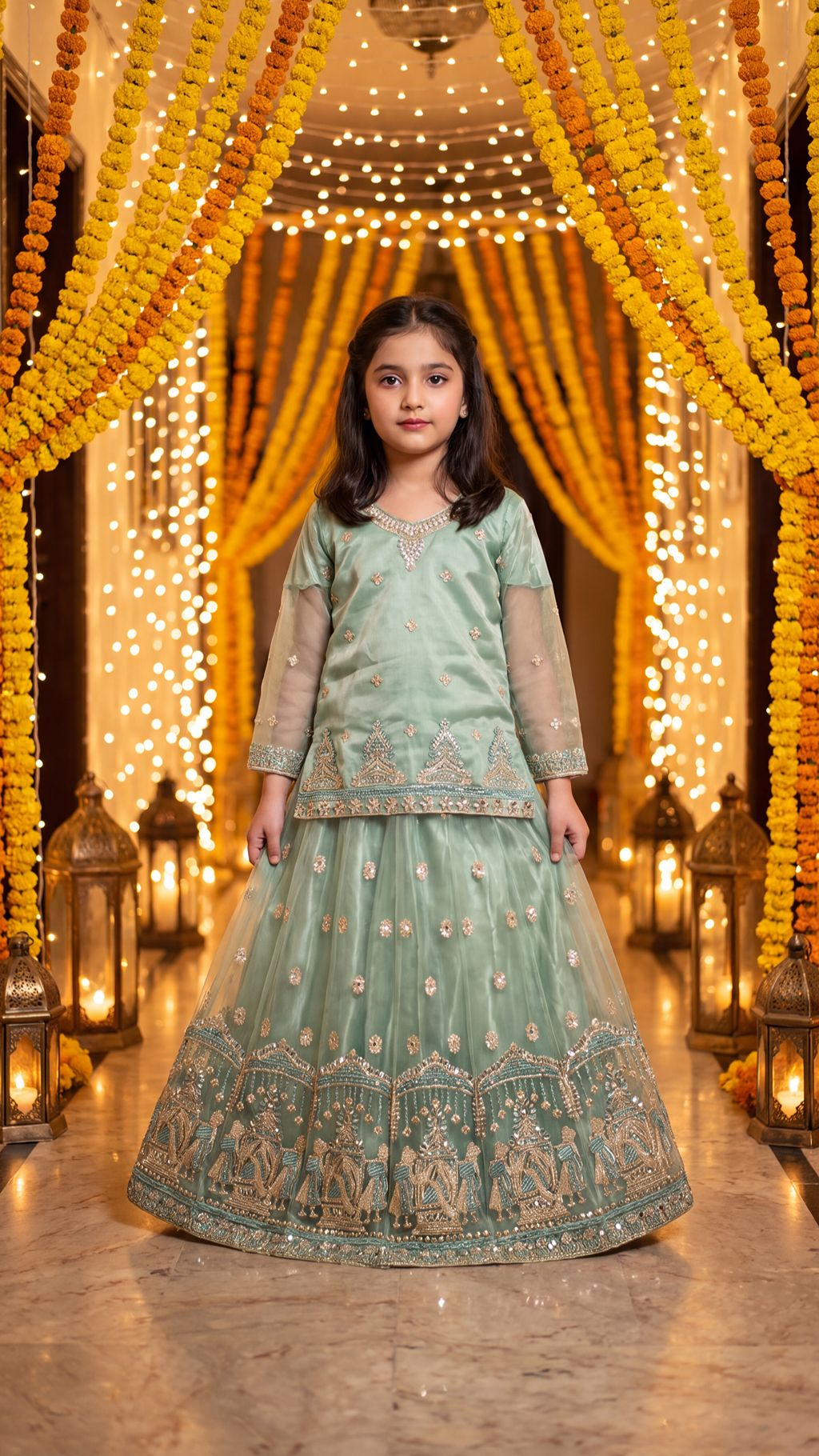 IRHA — Mint Mystique Embroidered Lehenga Kurti Set