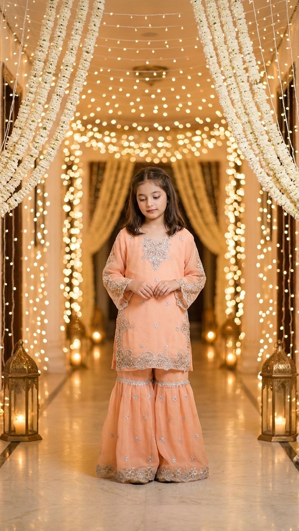 AFIA  - Peach Pastel Silver-Embroidered Gharara Set