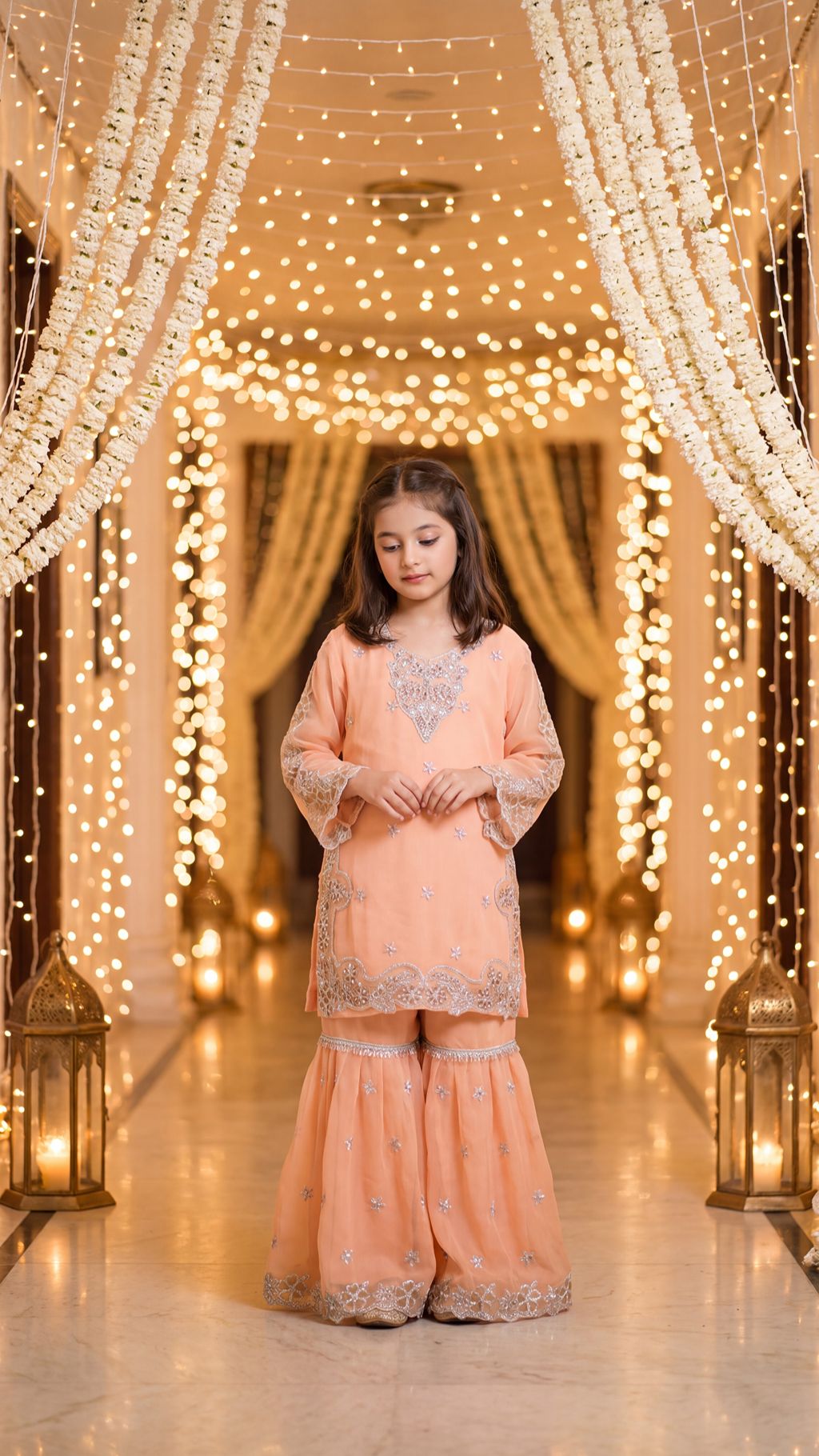 AFIA  - Peach Pastel Silver-Embroidered Gharara Set