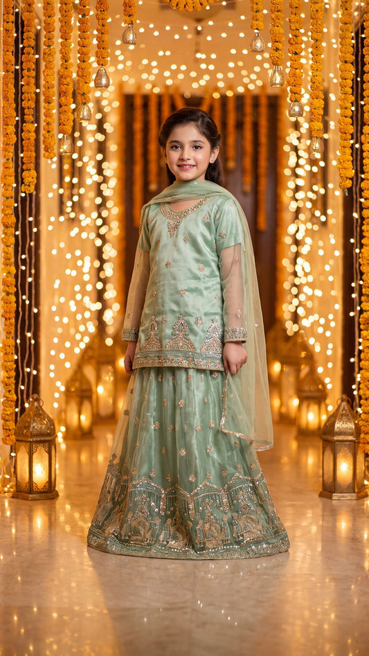 IRHA — Mint Mystique Embroidered Lehenga Kurti Set