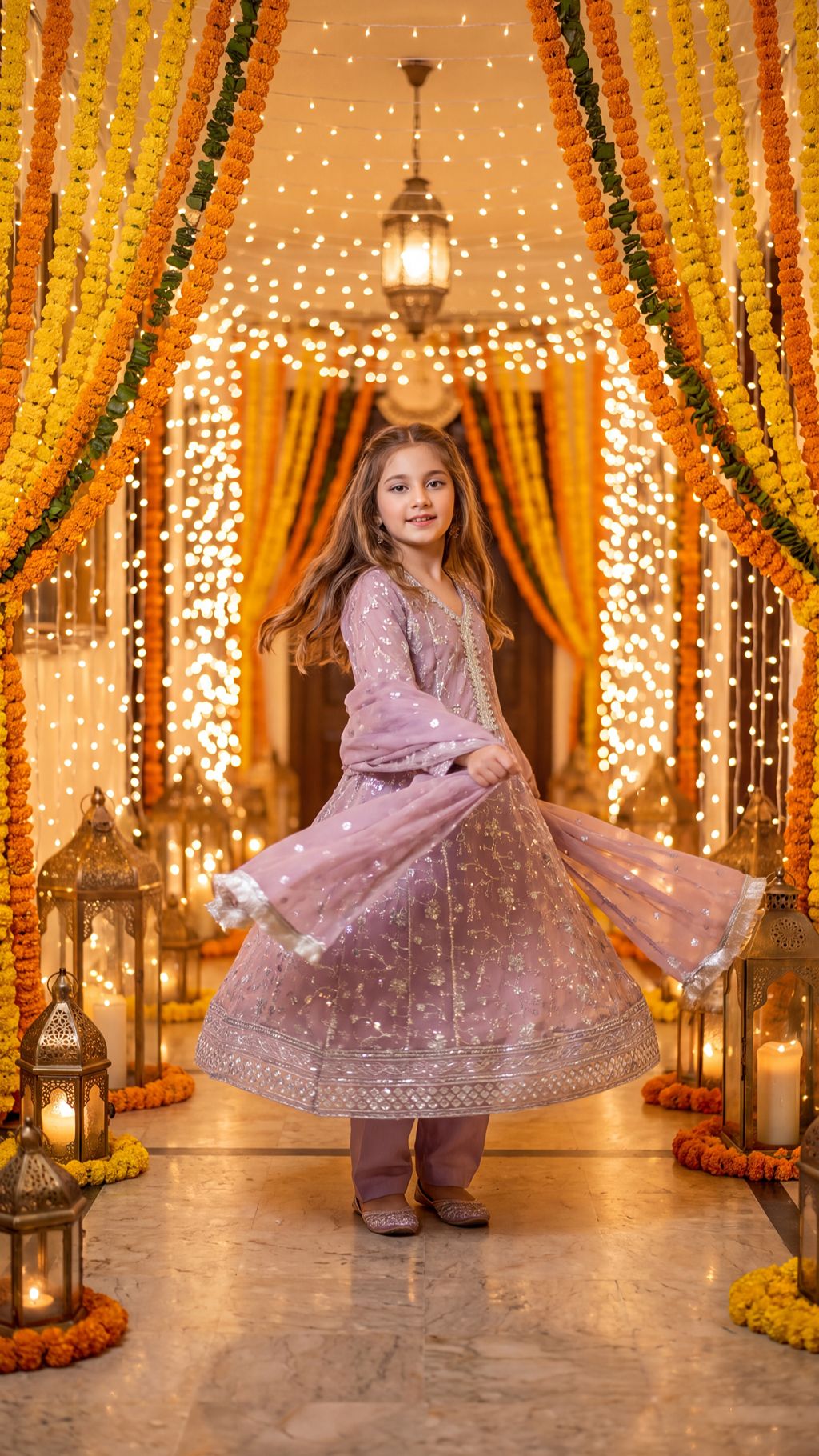 RUDAINA — Lavender Mist: Silver Embroidered Festive Maxi Dress with Trouser & Dupatta