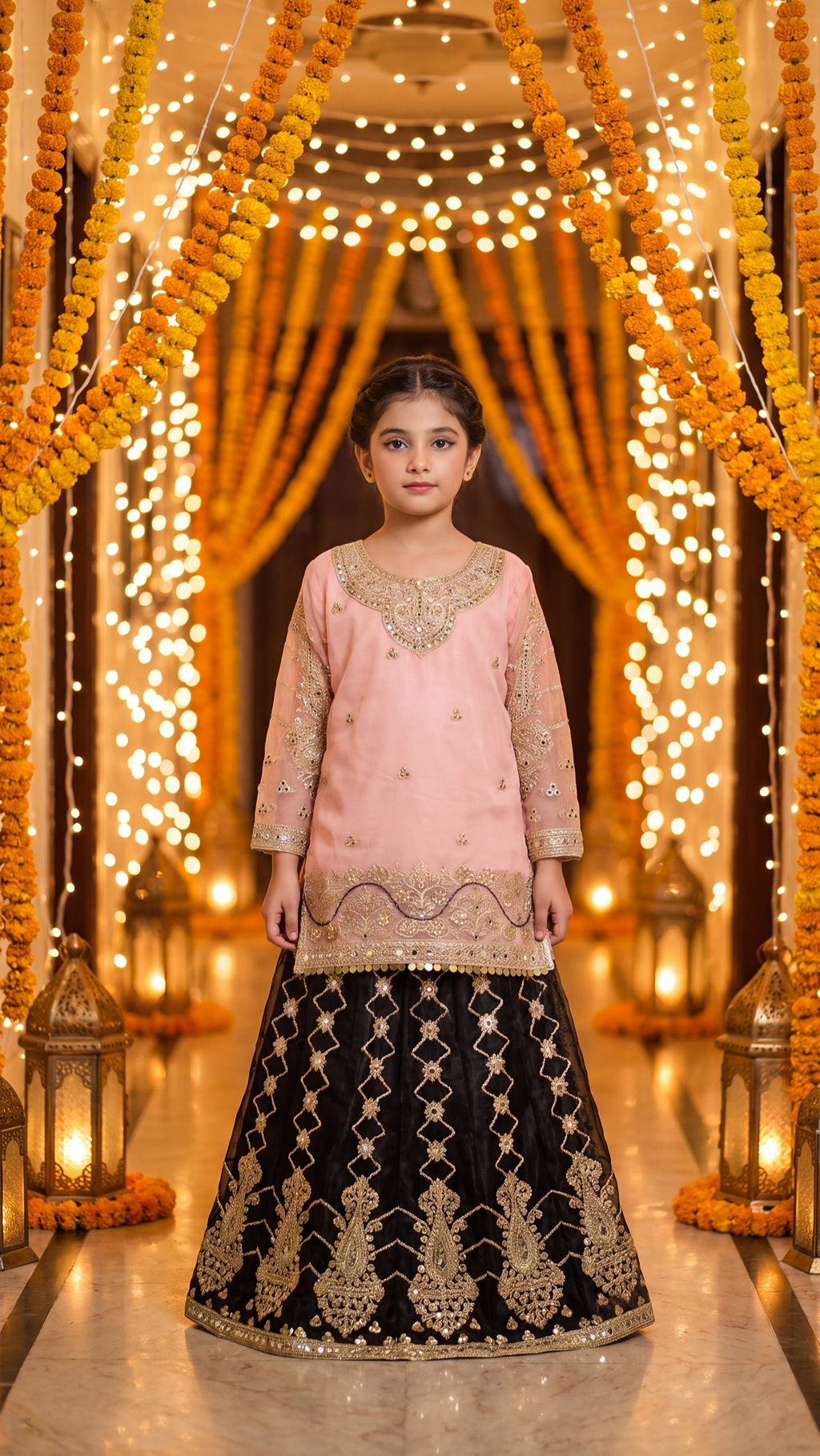 WISHA — Blush & Noir Royal Embroidered Lehenga Set