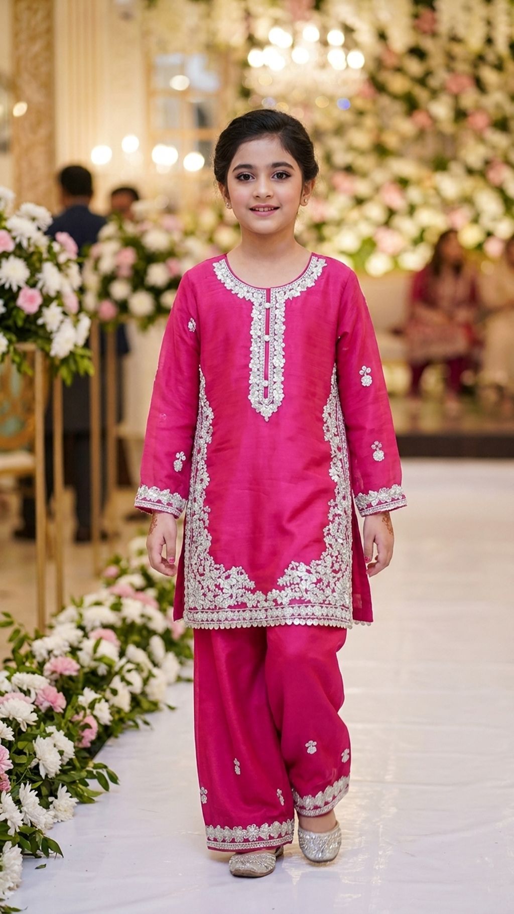 Natasha - Fuchsia Pink Silver-Embroidered Kurta & Trouser Set