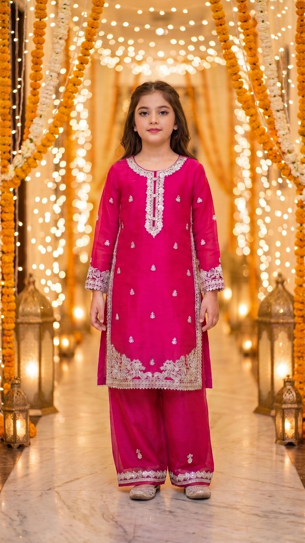 Natasha - Fuchsia Pink Silver-Embroidered Kurta & Trouser Set