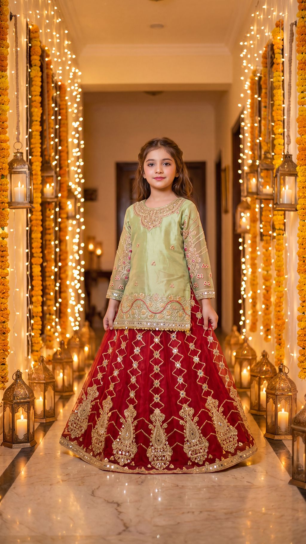 SABA — Olive & Crimson Royal Fusion Lehenga Set