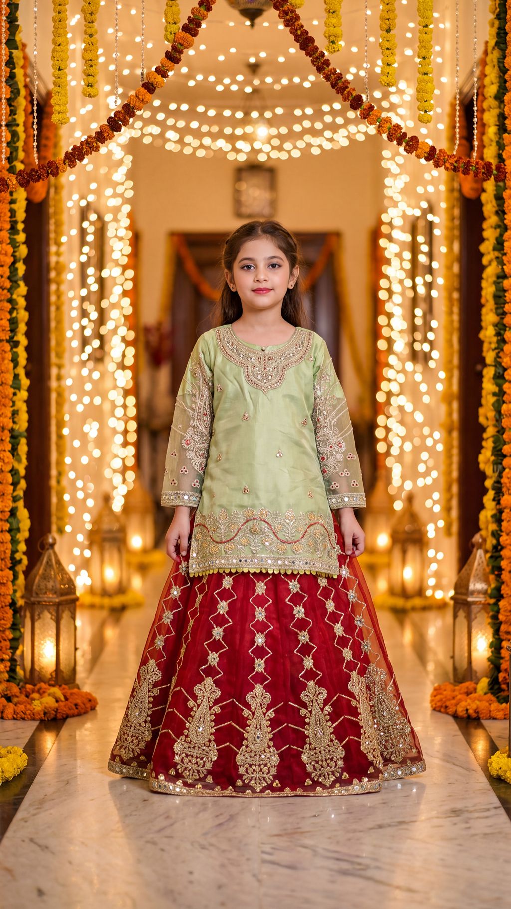SABA — Olive & Crimson Royal Fusion Lehenga Set