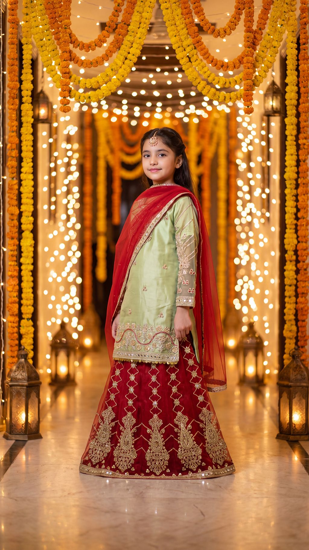 SABA — Olive & Crimson Royal Fusion Lehenga Set