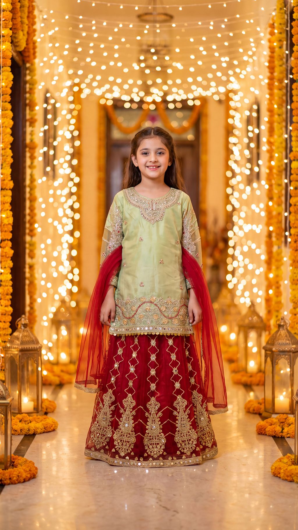 SABA — Olive & Crimson Royal Fusion Lehenga Set