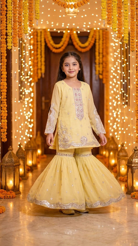 ALIZEH - Sunlit Yellow Embroidered Gharara Set