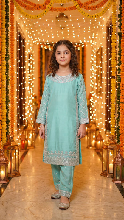 WARDAH-Mint Serenade Embroidered Festive Kurta Set
