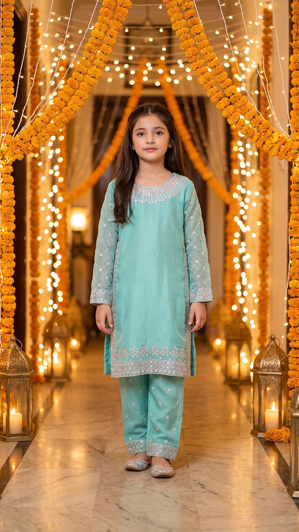 WARDAH-Mint Serenade Embroidered Festive Kurta Set