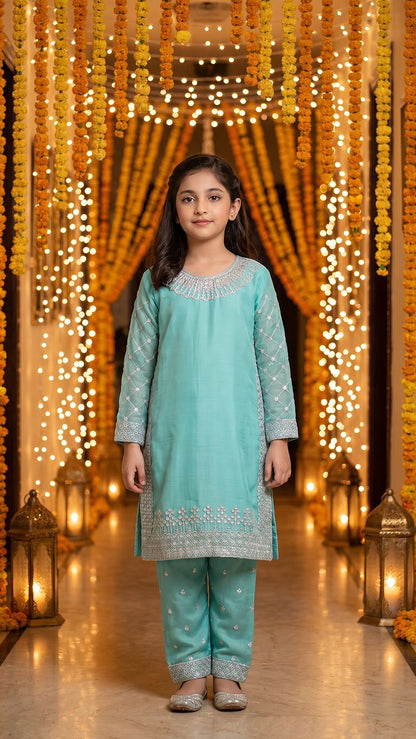 WARDAH-Mint Serenade Embroidered Festive Kurta Set
