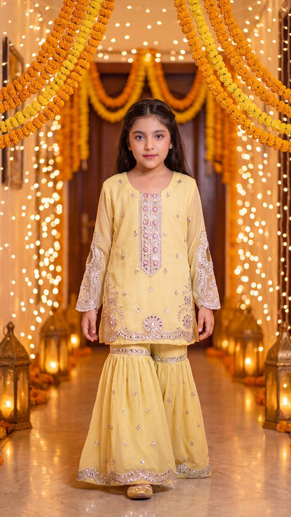 ALIZEH - Sunlit Yellow Embroidered Gharara Set