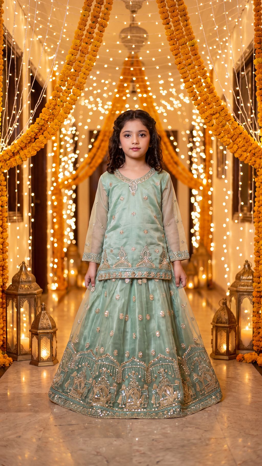 IRHA — Mint Mystique Embroidered Lehenga Kurti Set