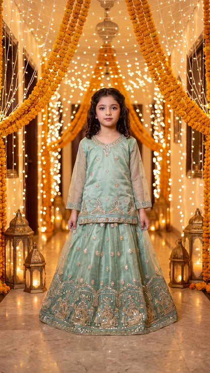 IRHA — Mint Mystique Embroidered Lehenga Kurti Set