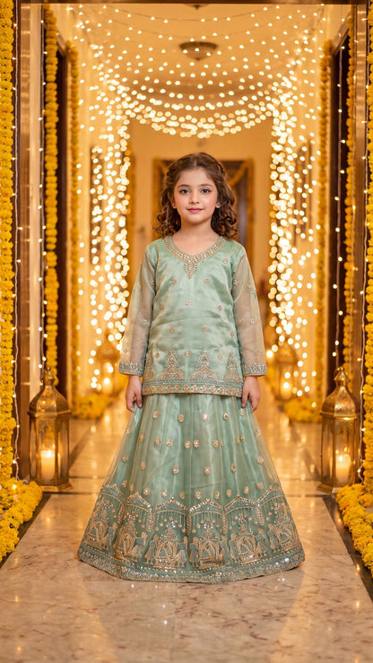 IRHA — Mint Mystique Embroidered Lehenga Kurti Set