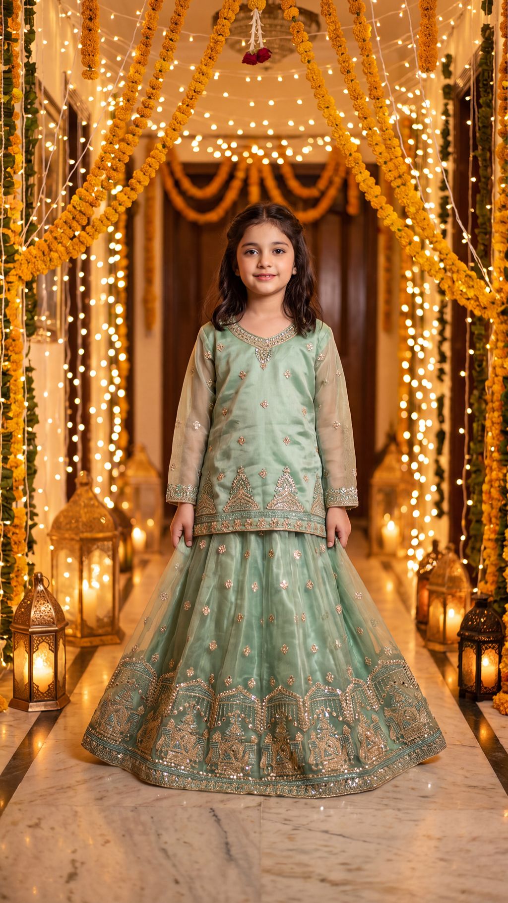 IRHA — Mint Mystique Embroidered Lehenga Kurti Set