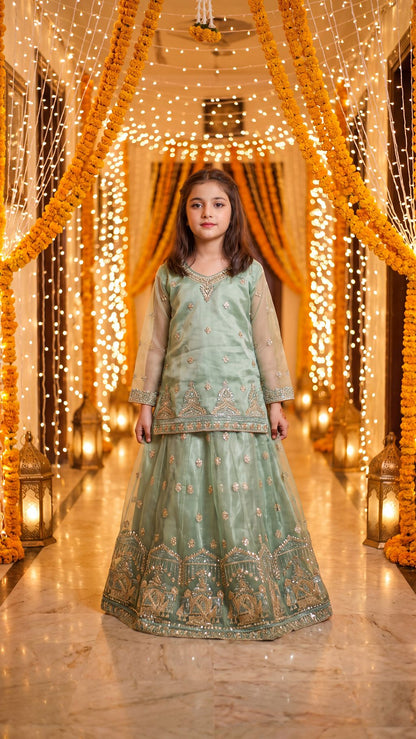 IRHA — Mint Mystique Embroidered Lehenga Kurti Set