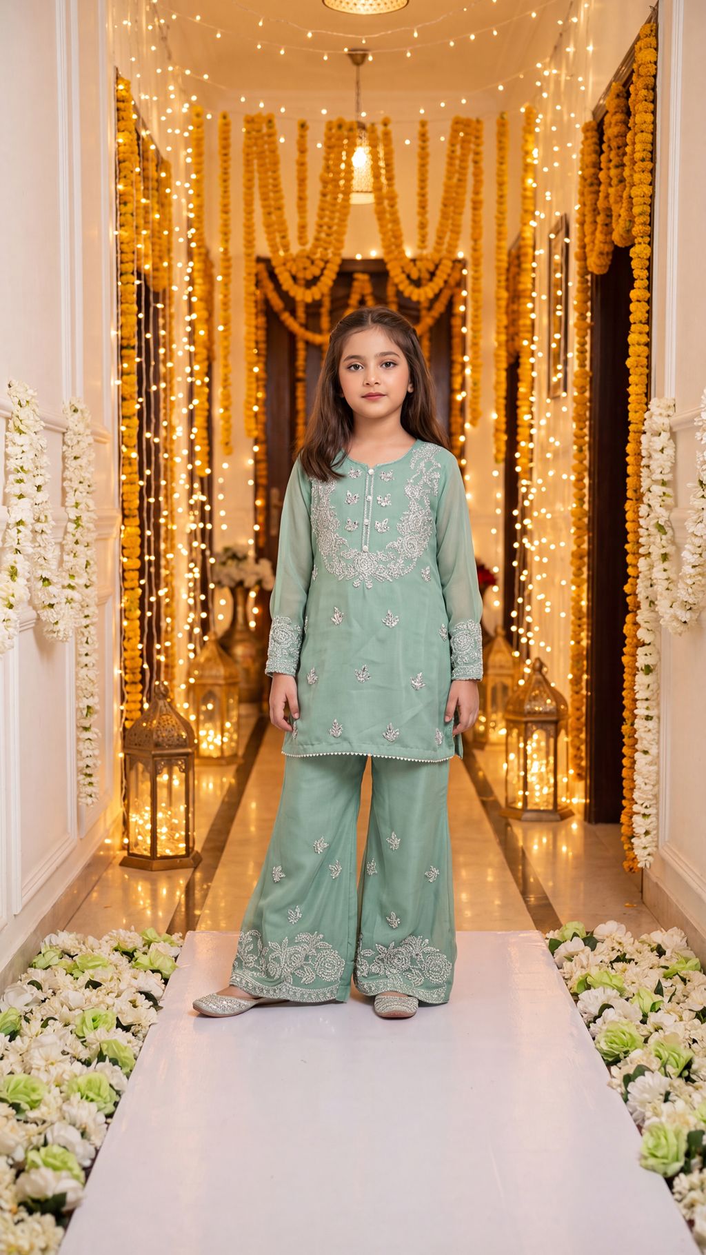 Ayla - Mint Pastel Silver-Embroidered Kurta & Trouser Set