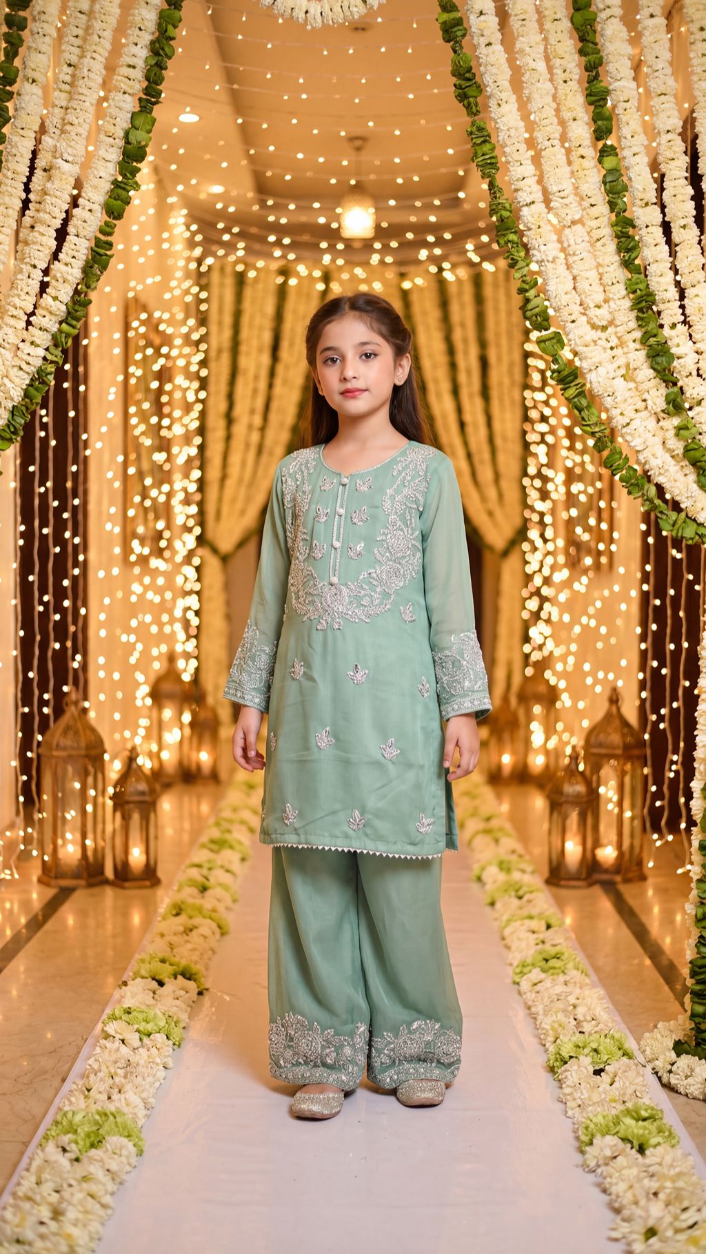 Ayla - Mint Pastel Silver-Embroidered Kurta & Trouser Set