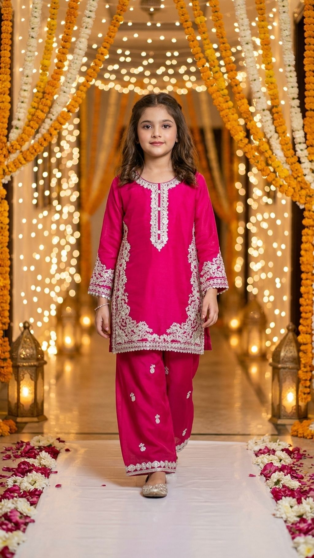 Natasha - Fuchsia Pink Silver-Embroidered Kurta & Trouser Set