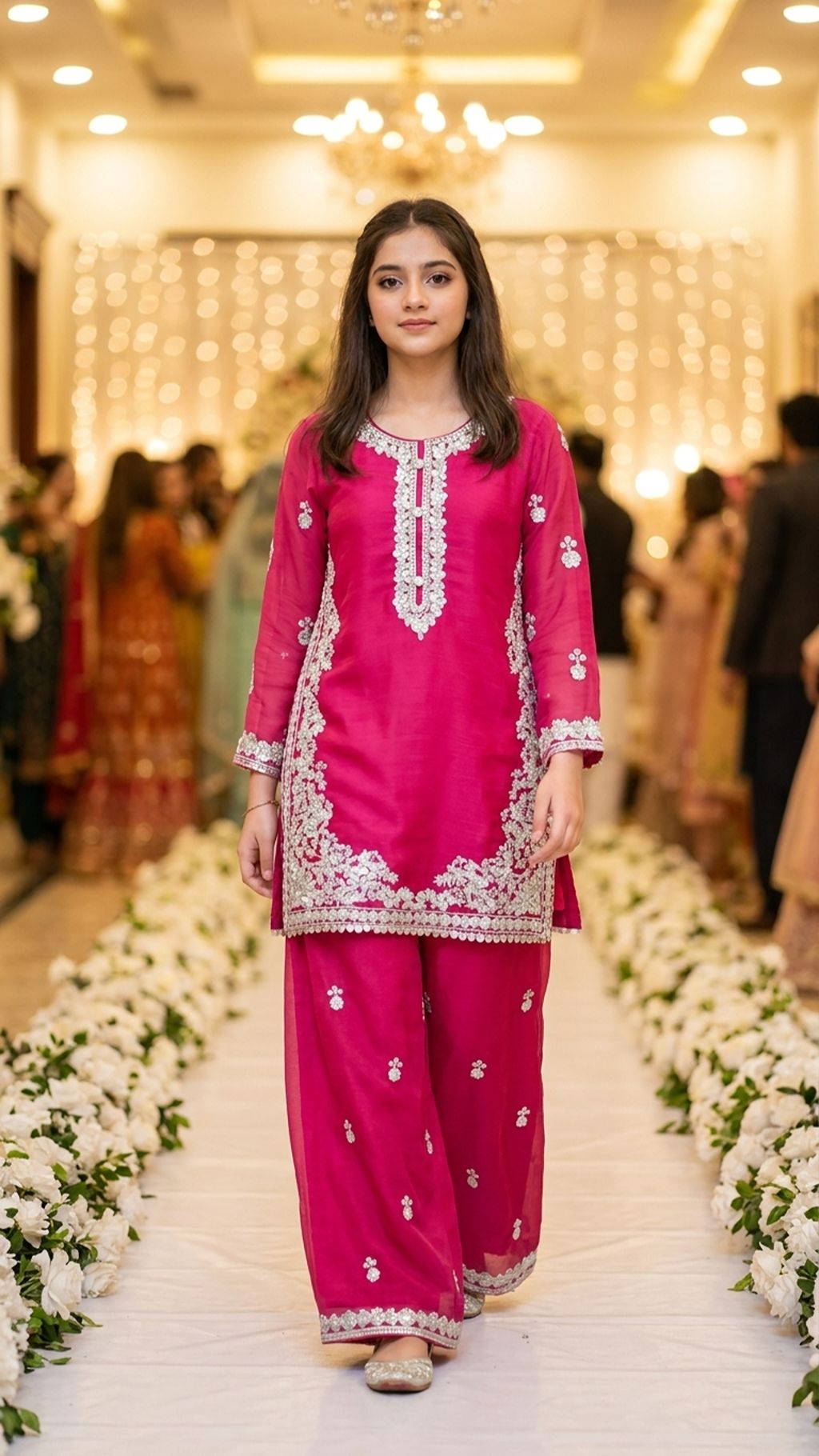 Natasha - Fuchsia Pink Silver-Embroidered Kurta & Trouser Set