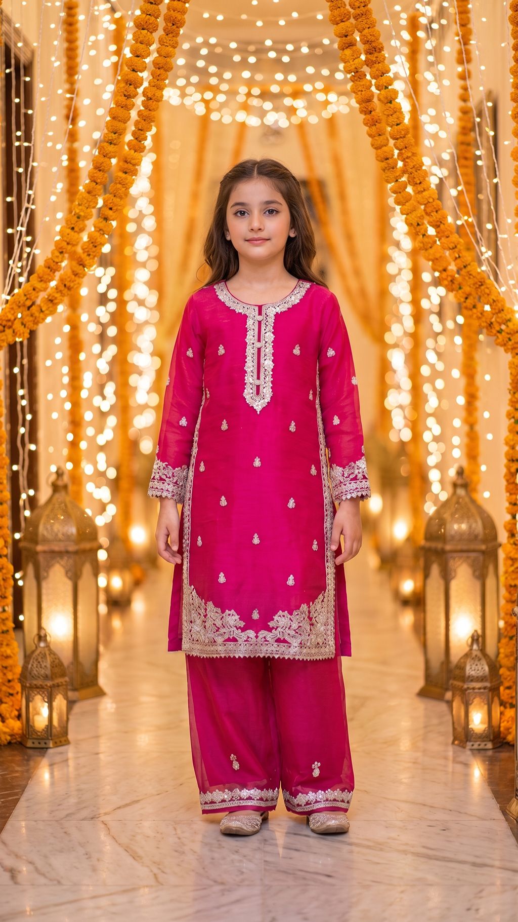 Natasha - Fuchsia Pink Silver-Embroidered Kurta & Trouser Set