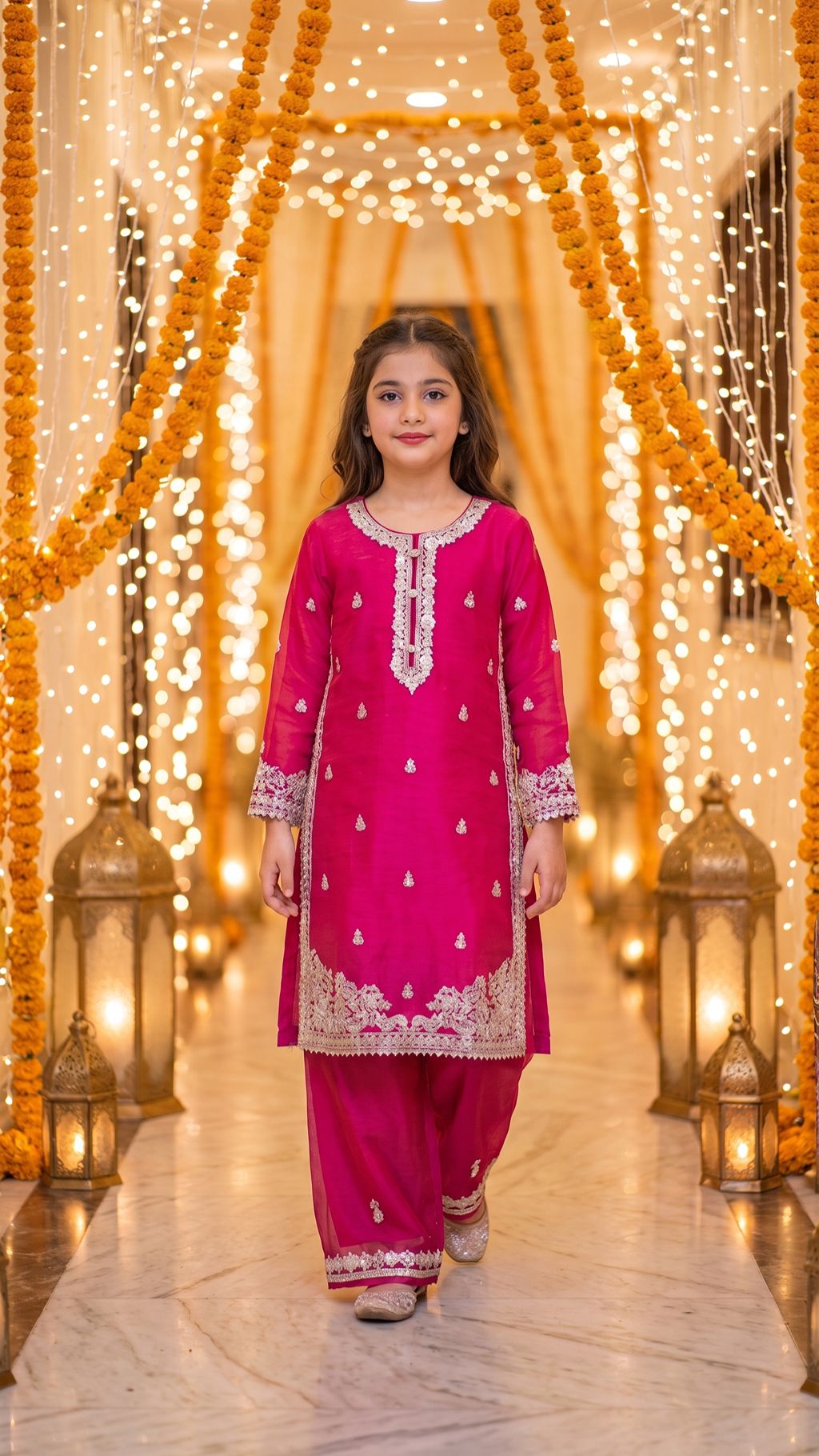 Natasha - Fuchsia Pink Silver-Embroidered Kurta & Trouser Set